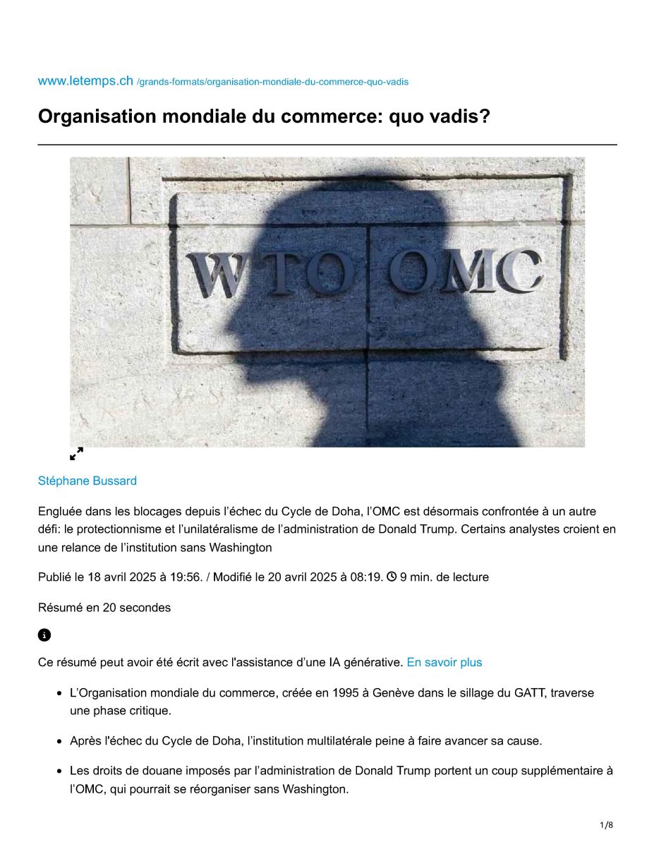 letemps.ch-Organisation-mondiale-du-commerce-quo-vadis 1